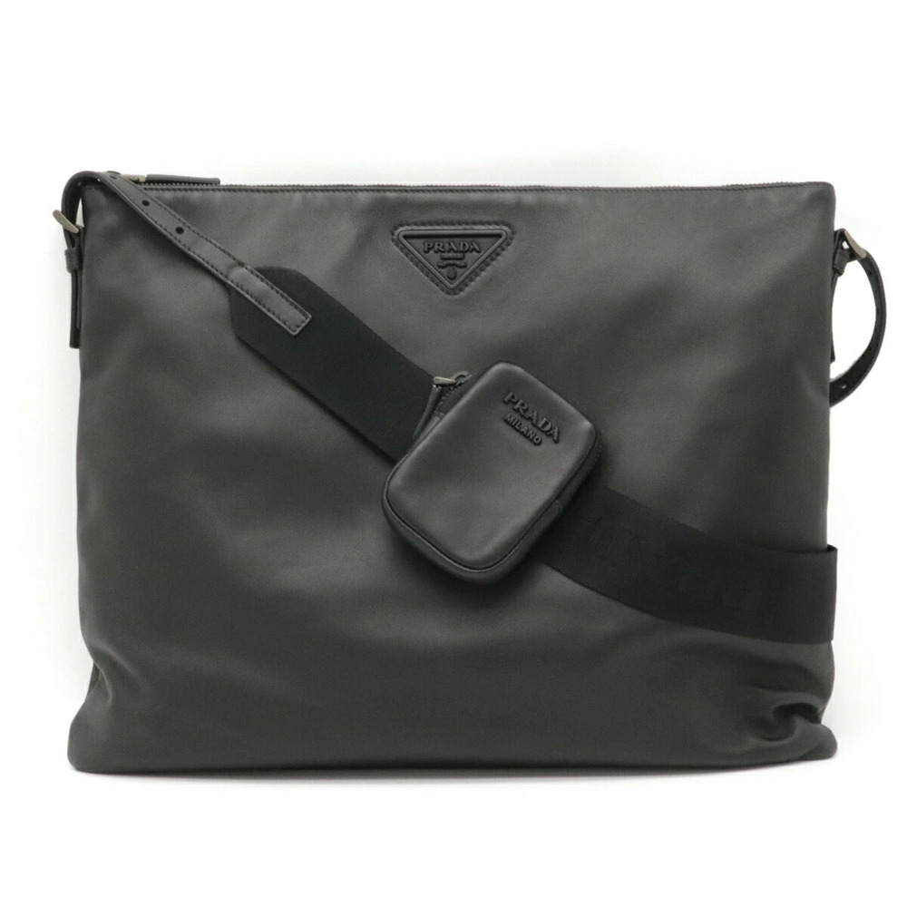 Prada VITELLO Crossbody Bag Gusset Leather NERO Black Pouch